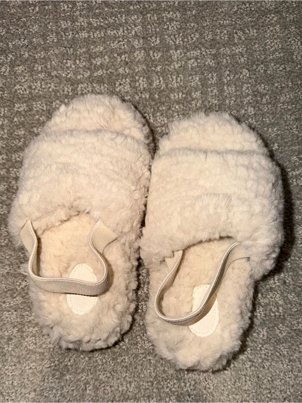 Girls Fluffy Cream Slide Slingback Slippers Size 11/12